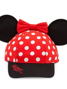 Disney Minnie Mouse Red & White Polka Dot Ear Snap Back Cap with Black Brim NWT